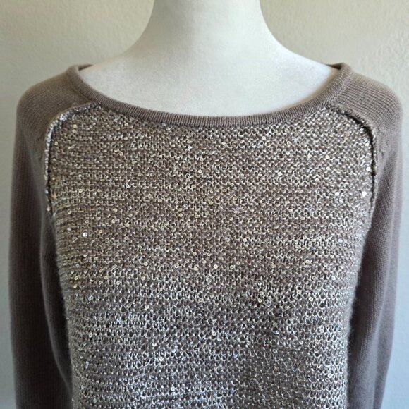 By Artisan Sweater Top Mink Sequin Mesh Shimmer Sparkle Soft Knit Size M - Picture 2 of 7